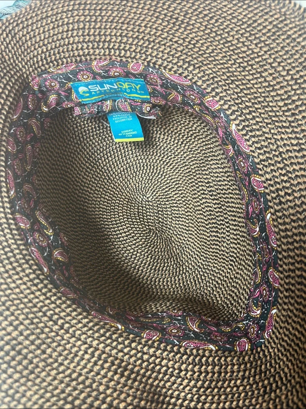 Sunday Afternoons Wide Brim Straw Cloche Hat Leather Band OS UPF 50 Protection